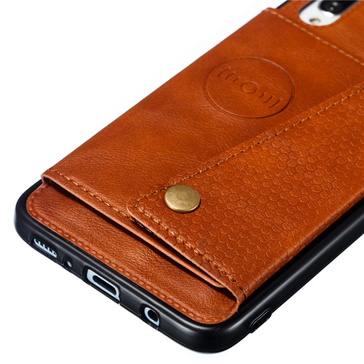 Funda Magnética De Piel De TPU Recubierta De Una Tarjeta De TPU Para Samsung Galaxy A70 - Marrón-3