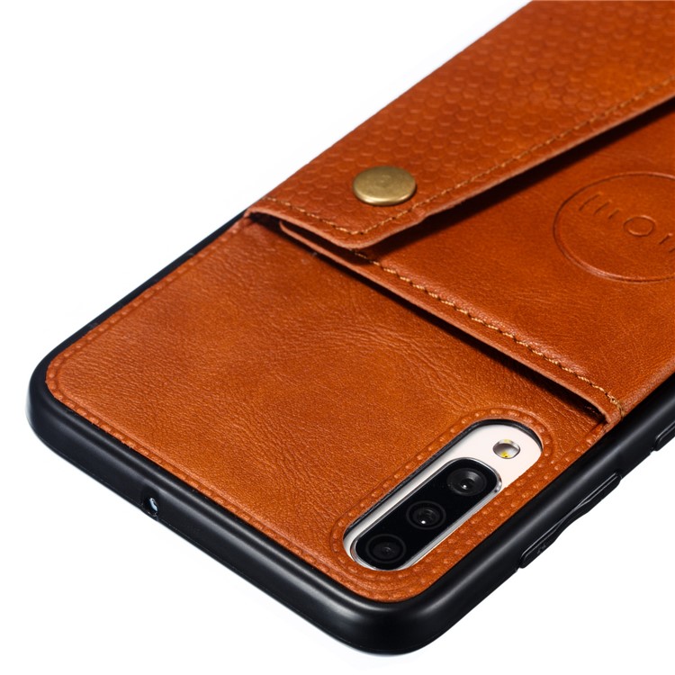 Funda Magnética De Piel De TPU Recubierta De Una Tarjeta De TPU Para Samsung Galaxy A70 - Marrón-4