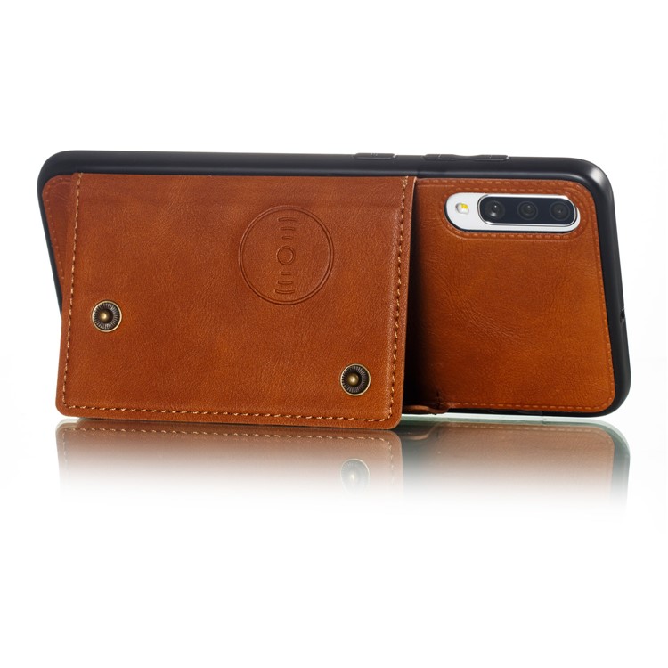Funda Magnética De Piel De TPU Recubierta De Una Tarjeta De TPU Para Samsung Galaxy A70 - Marrón-5