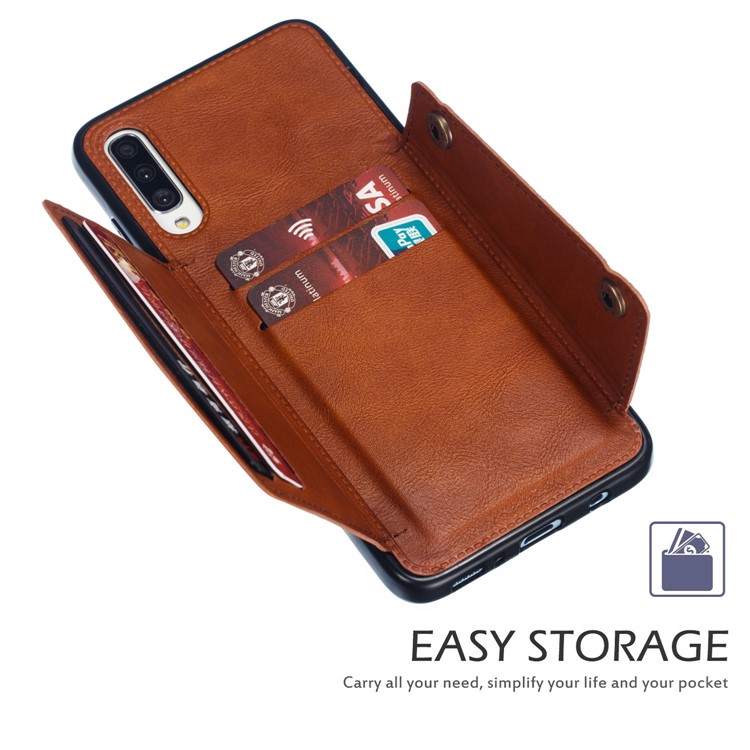 Funda Magnética De Piel De TPU Recubierta De Una Tarjeta De TPU Para Samsung Galaxy A70 - Marrón-6