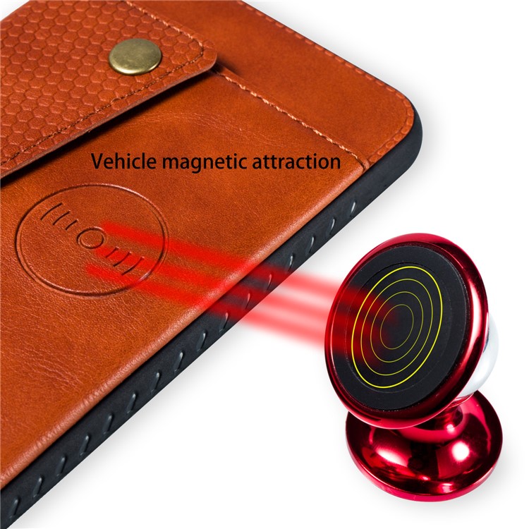 Funda Magnética De Piel De TPU Recubierta De Una Tarjeta De TPU Para Samsung Galaxy A70 - Marrón-7