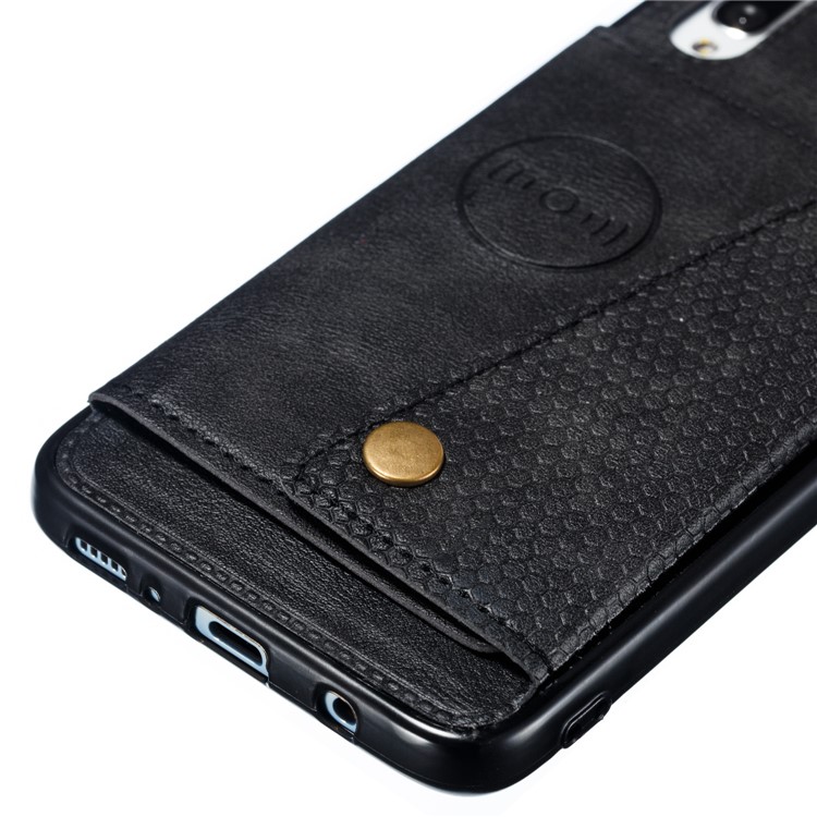 PU De Couro Revestido De Titular Do Cartão TPU Magnetic Kickstand Phone Case Para Samsung Galaxy A70 - Preto-3