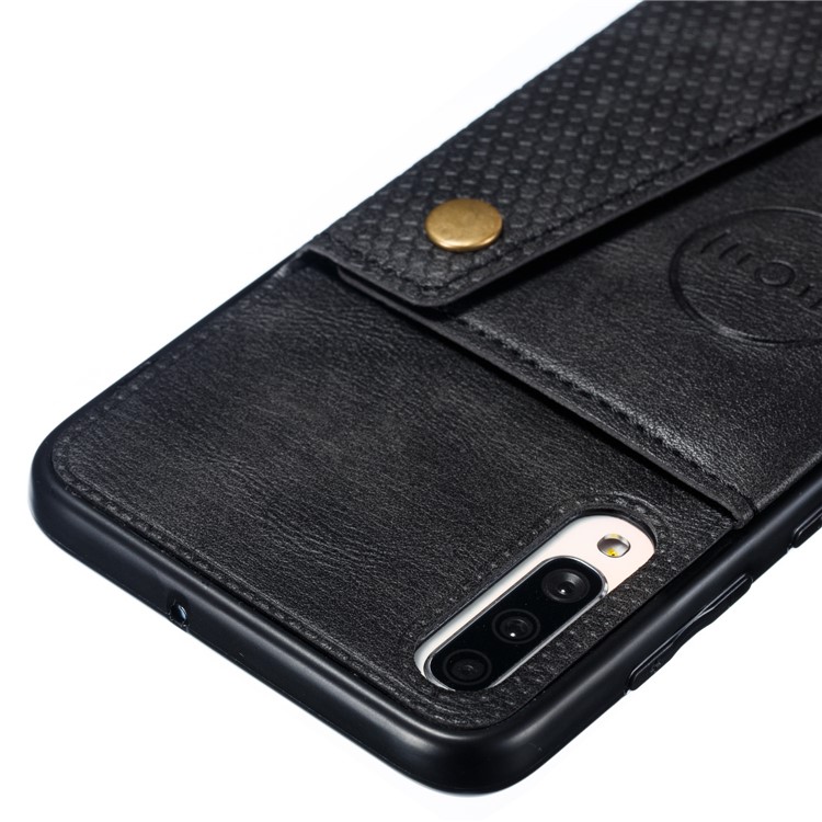 PU De Couro Revestido De Titular Do Cartão TPU Magnetic Kickstand Phone Case Para Samsung Galaxy A70 - Preto-4