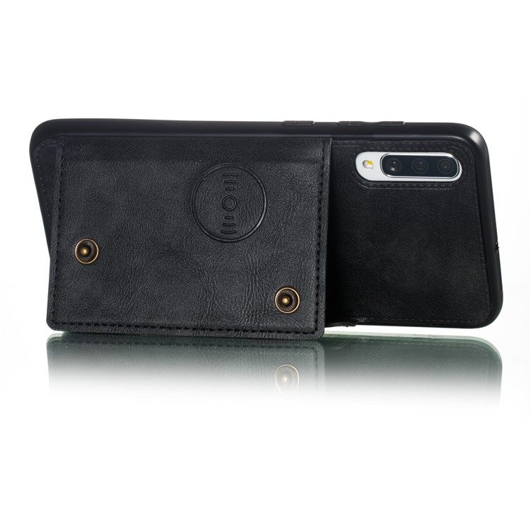 PU De Couro Revestido De Titular Do Cartão TPU Magnetic Kickstand Phone Case Para Samsung Galaxy A70 - Preto-5