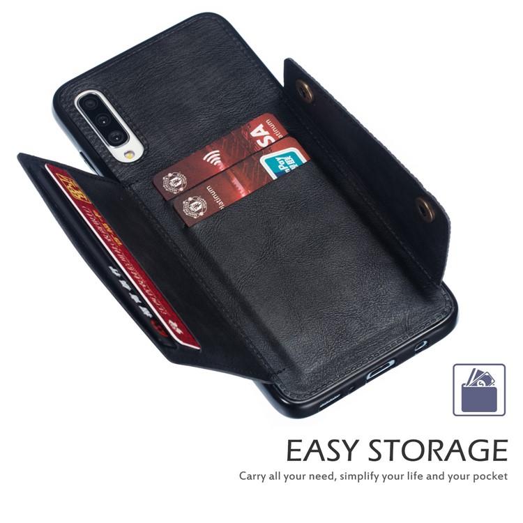 PU De Couro Revestido De Titular Do Cartão TPU Magnetic Kickstand Phone Case Para Samsung Galaxy A70 - Preto-6