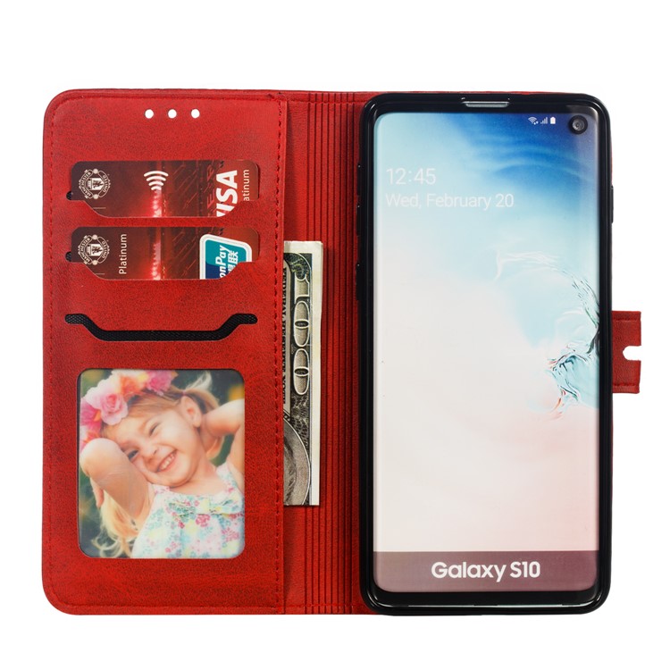 For Samsung Galaxy S10 Imprinted Cat Pattern Leather Wallet Phone Case Cover - Red-4