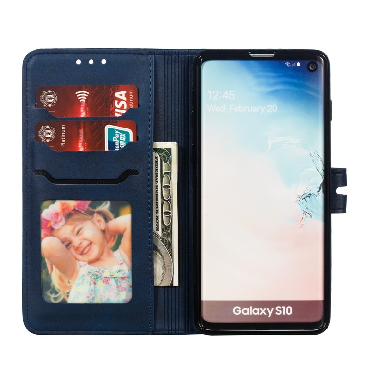 For Samsung Galaxy S10 Imprinted Cat Pattern Leather Wallet Phone Case Cover - Blue-4
