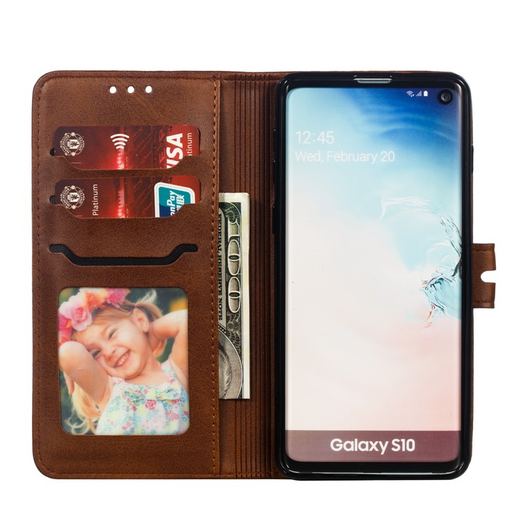 For Samsung Galaxy S10 Imprinted Cat Pattern Leather Wallet Phone Case Cover - Coffee-4