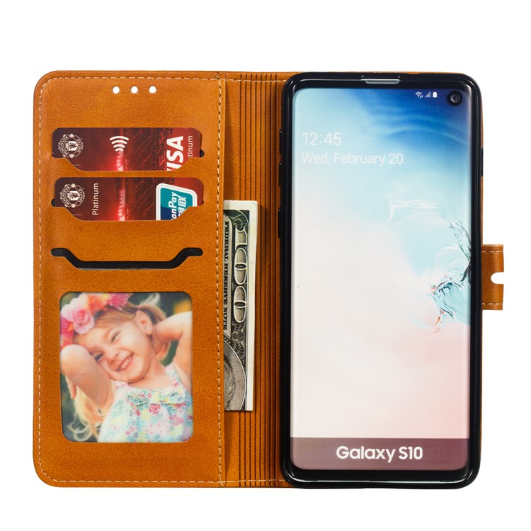 For Samsung Galaxy S10 Imprinted Cat Pattern Leather Wallet Phone Case Cover - Brown-4