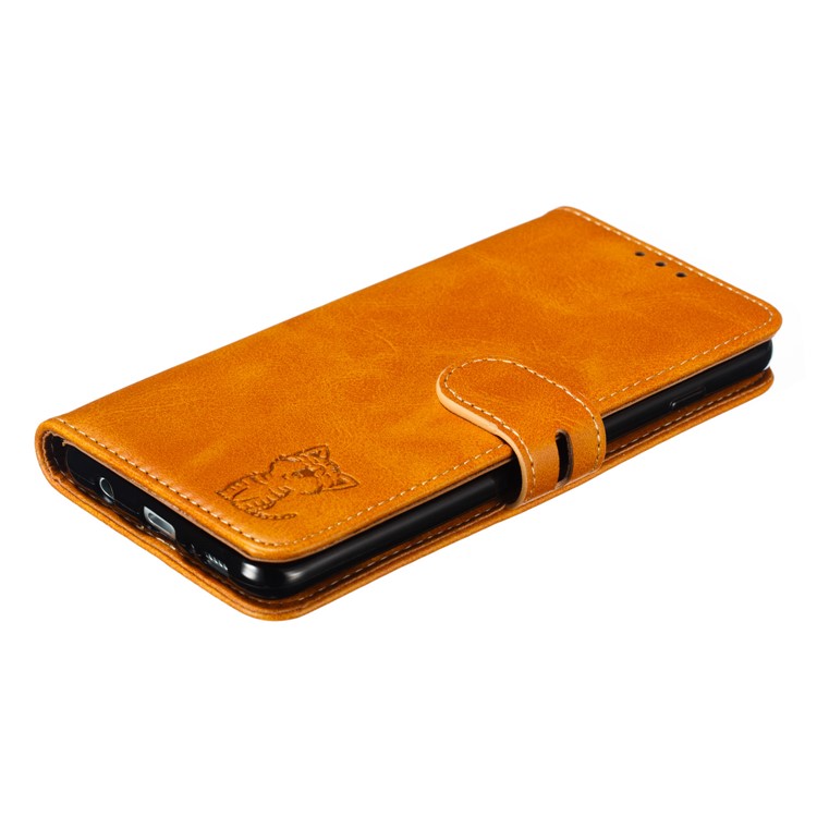 For Samsung Galaxy S10 Imprinted Cat Pattern Leather Wallet Phone Case Cover - Brown-7