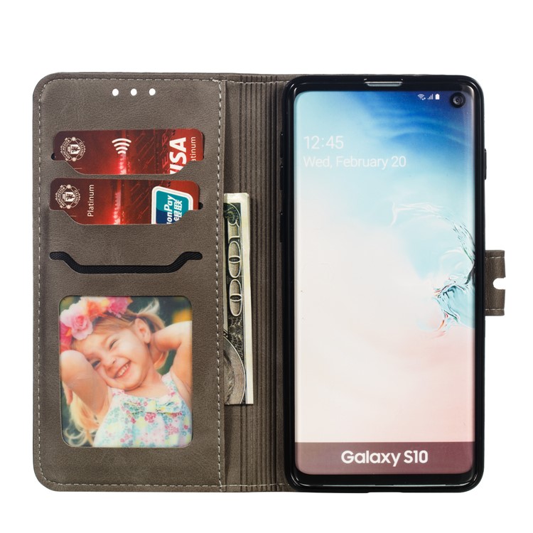 For Samsung Galaxy S10 Imprinted Cat Pattern Leather Wallet Phone Case Cover - Grey-4