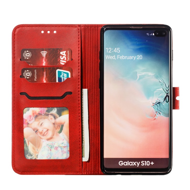 For Samsung Galaxy S10 Plus Imprinted Cat Pattern Leather Wallet Case Cover - Red-4