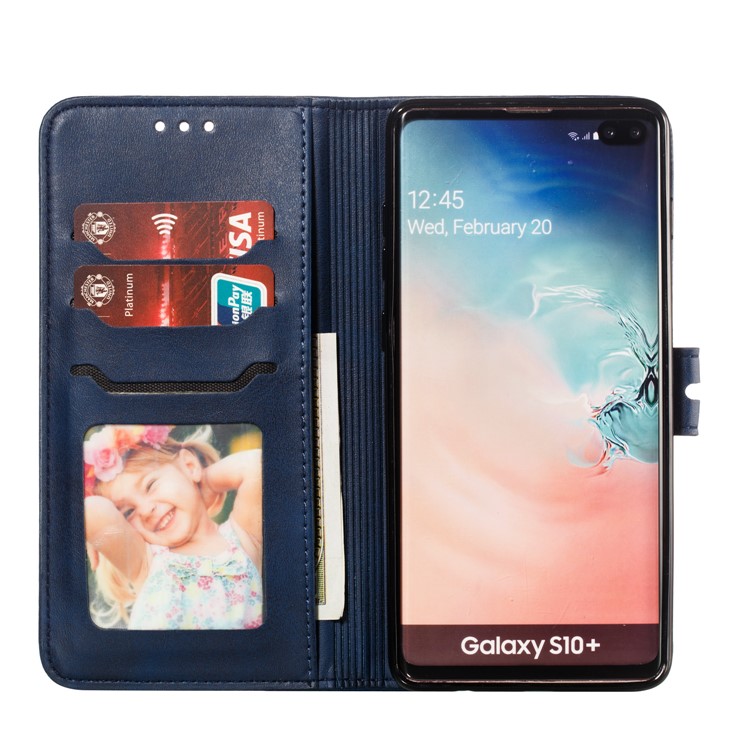 For Samsung Galaxy S10 Plus Imprinted Cat Pattern Leather Wallet Case Cover - Blue-4