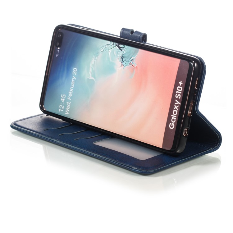 For Samsung Galaxy S10 Plus Imprinted Cat Pattern Leather Wallet Case Cover - Blue-6