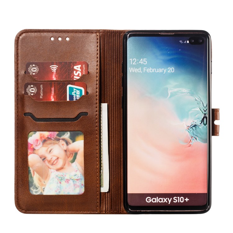 For Samsung Galaxy S10 Plus Imprinted Cat Pattern Leather Wallet Case Cover - Coffee-4