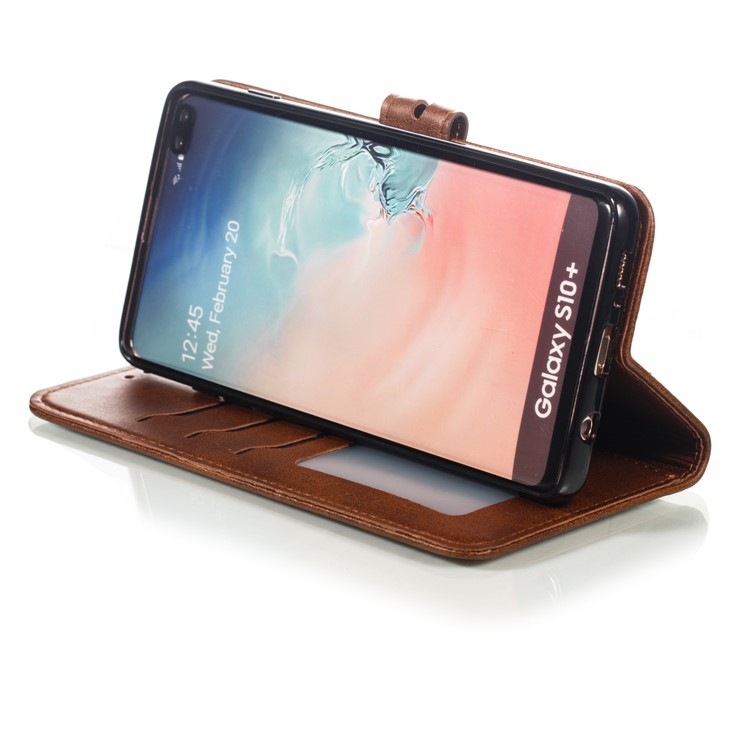 For Samsung Galaxy S10 Plus Imprinted Cat Pattern Leather Wallet Case Cover - Coffee-6