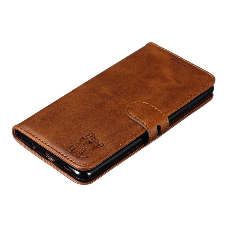 For Samsung Galaxy S10 Plus Imprinted Cat Pattern Leather Wallet Case Cover - Coffee-7
