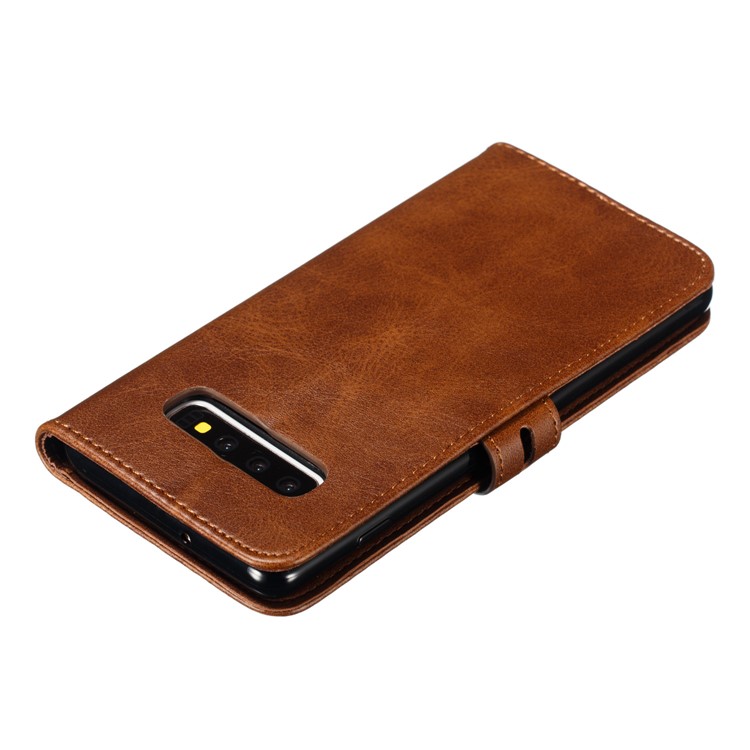 For Samsung Galaxy S10 Plus Imprinted Cat Pattern Leather Wallet Case Cover - Coffee-8
