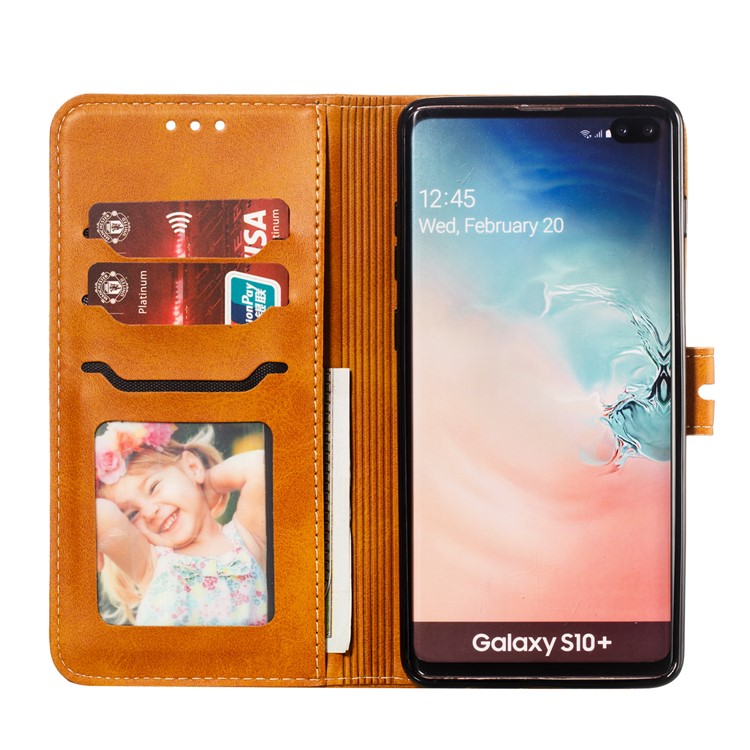 For Samsung Galaxy S10 Plus Imprinted Cat Pattern Leather Wallet Case Cover - Brown-4