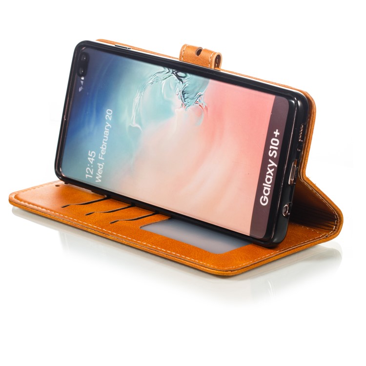 For Samsung Galaxy S10 Plus Imprinted Cat Pattern Leather Wallet Case Cover - Brown-6