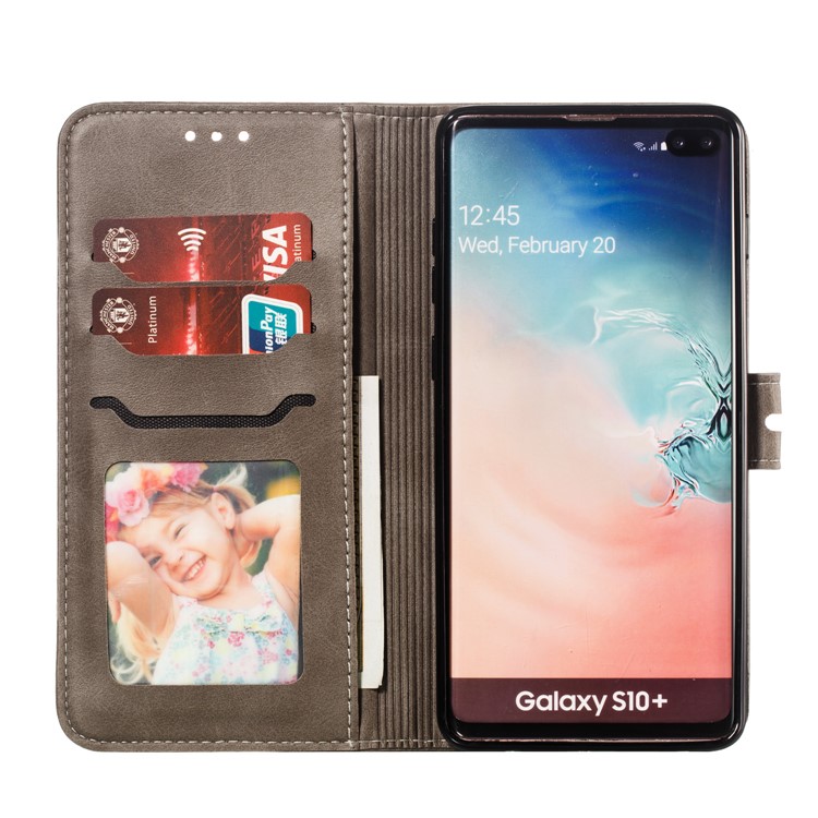 For Samsung Galaxy S10 Plus Imprinted Cat Pattern Leather Wallet Case Cover - Grey-4