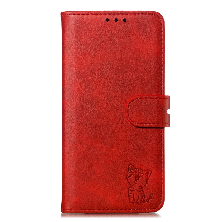 Imprinted Cat Pattern Leather Wallet Cover for Samsung Galaxy A20 / A30 - Red-2