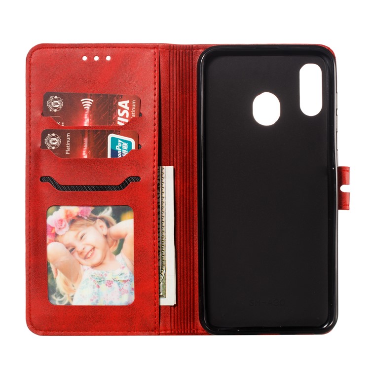 Imprinted Cat Pattern Leather Wallet Cover for Samsung Galaxy A20 / A30 - Red-4