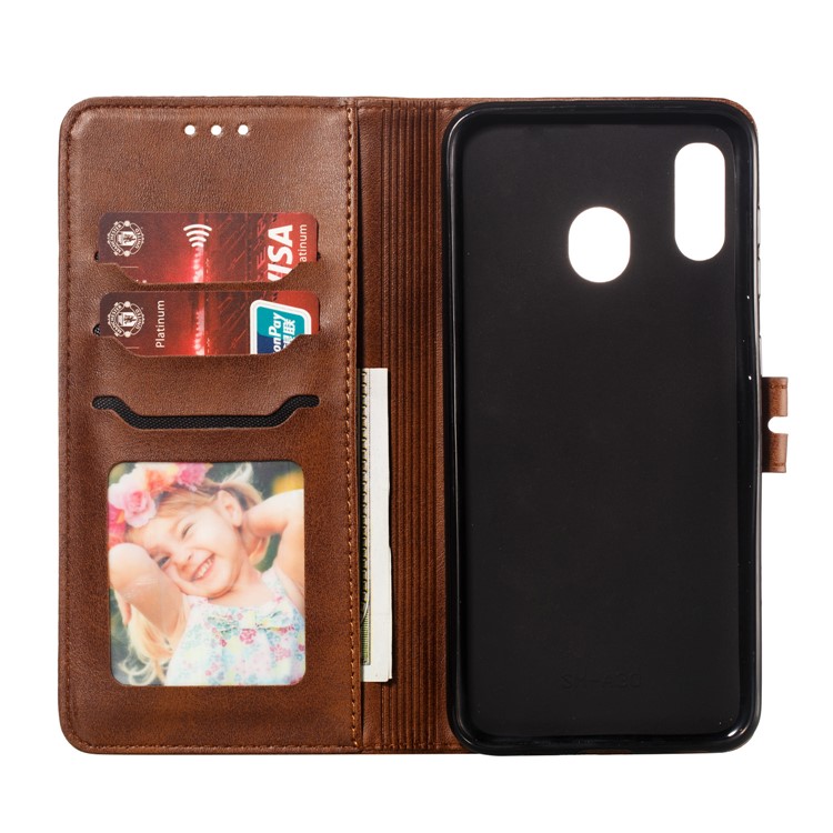 Imprinted Cat Pattern Leather Wallet Cover for Samsung Galaxy A20 / A30 - Coffee-4