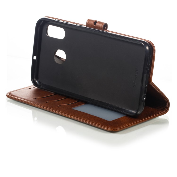 Imprinted Cat Pattern Leather Wallet Cover for Samsung Galaxy A20 / A30 - Coffee-6