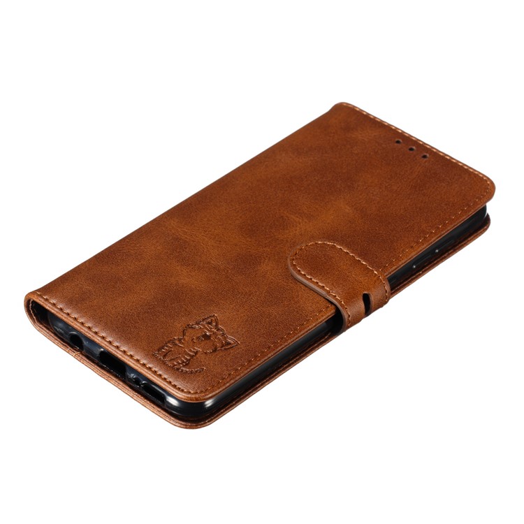Imprinted Cat Pattern Leather Wallet Cover for Samsung Galaxy A20 / A30 - Coffee-7