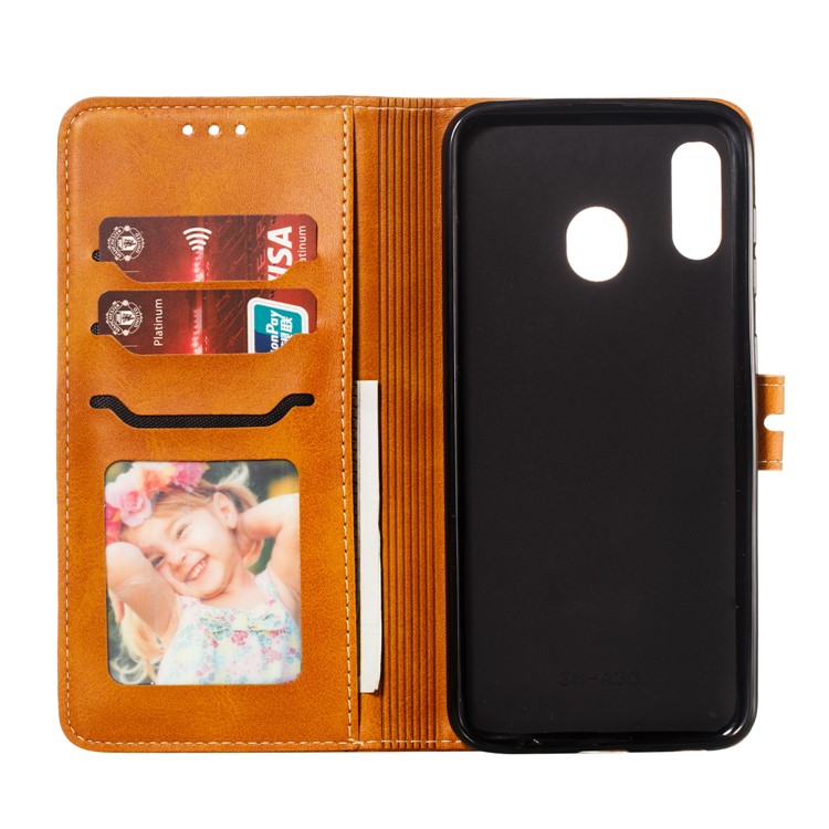Imprinted Cat Pattern Leather Wallet Cover for Samsung Galaxy A20 / A30 - Brown-4