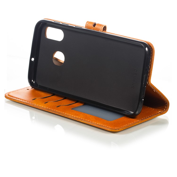Imprinted Cat Pattern Leather Wallet Cover for Samsung Galaxy A20 / A30 - Brown-6