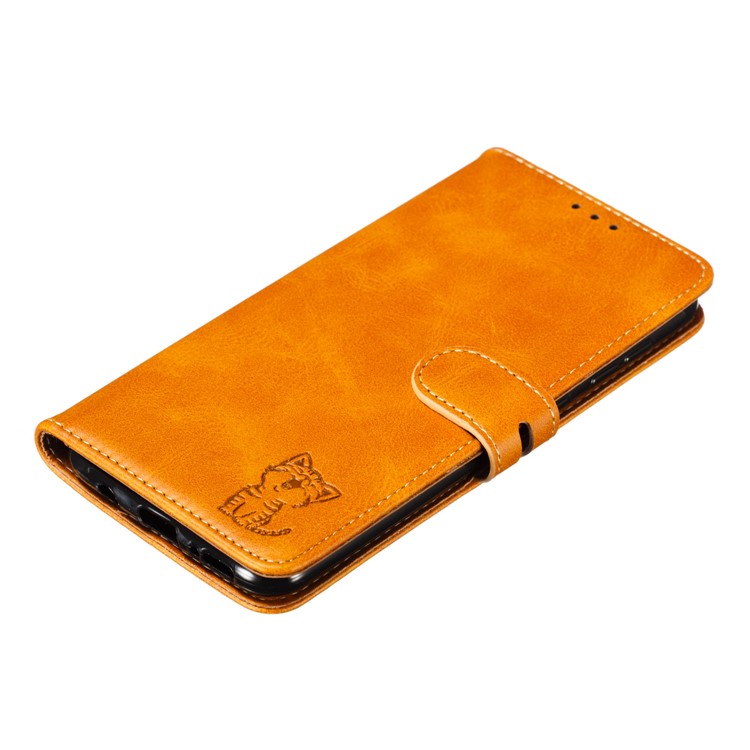 Imprinted Cat Pattern Leather Wallet Cover for Samsung Galaxy A20 / A30 - Brown-7