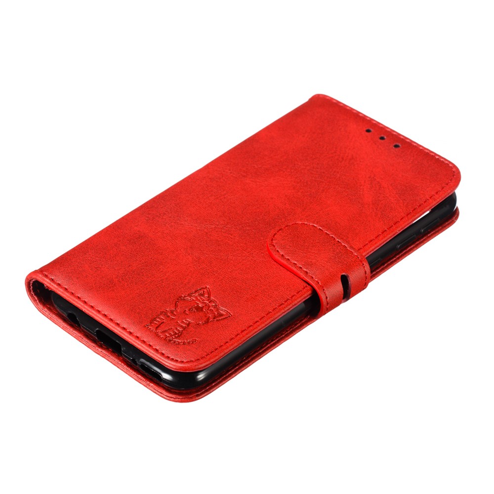 For Samsung Galaxy A40 Imprinted Cat Pattern Leather Wallet Cover Phone Case - Red-7