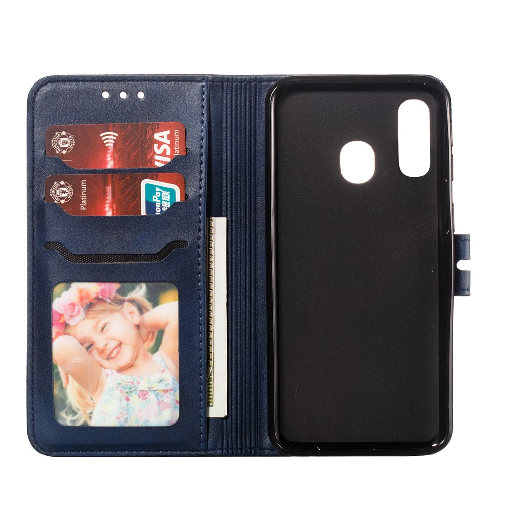 For Samsung Galaxy A40 Imprinted Cat Pattern Leather Wallet Cover Phone Case - Blue-4
