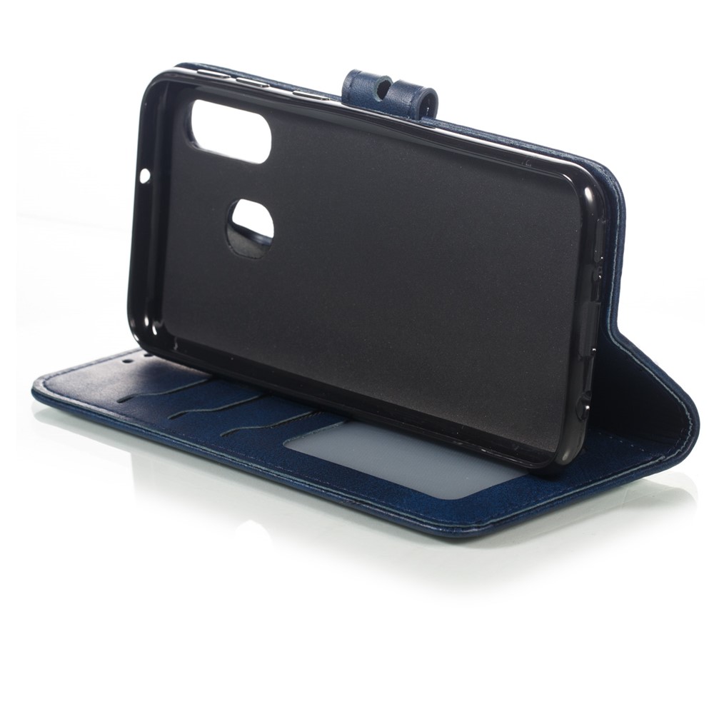 For Samsung Galaxy A40 Imprinted Cat Pattern Leather Wallet Cover Phone Case - Blue-6