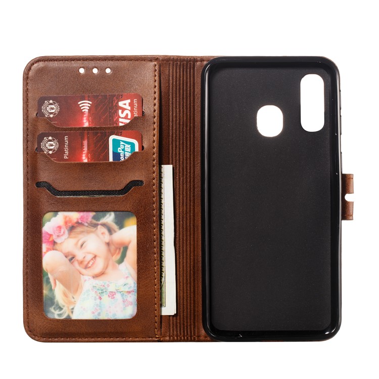For Samsung Galaxy A40 Imprinted Cat Pattern Leather Wallet Cover Phone Case - Coffee-4