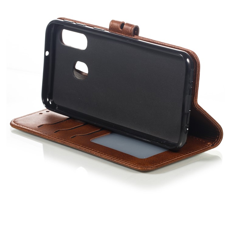 For Samsung Galaxy A40 Imprinted Cat Pattern Leather Wallet Cover Phone Case - Coffee-6