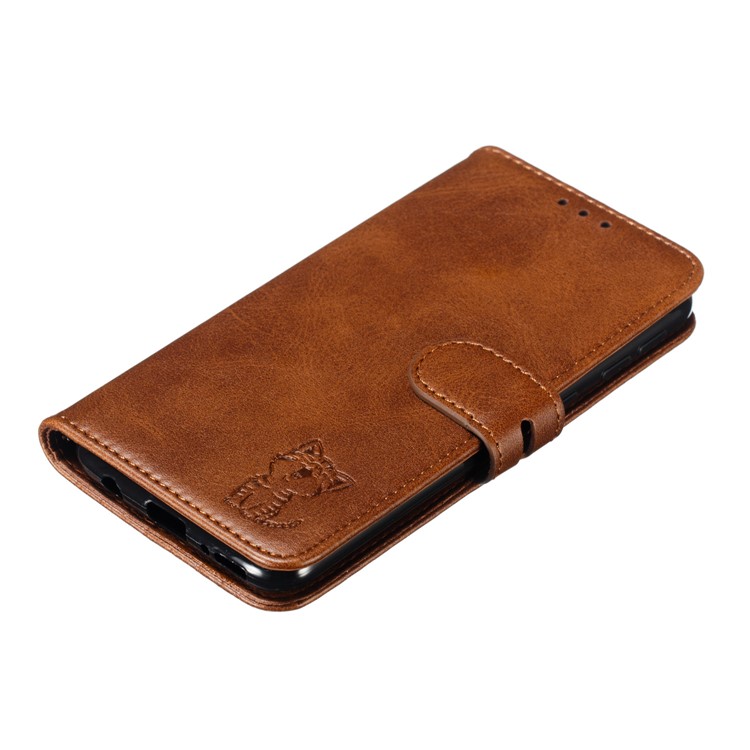 For Samsung Galaxy A40 Imprinted Cat Pattern Leather Wallet Cover Phone Case - Coffee-7