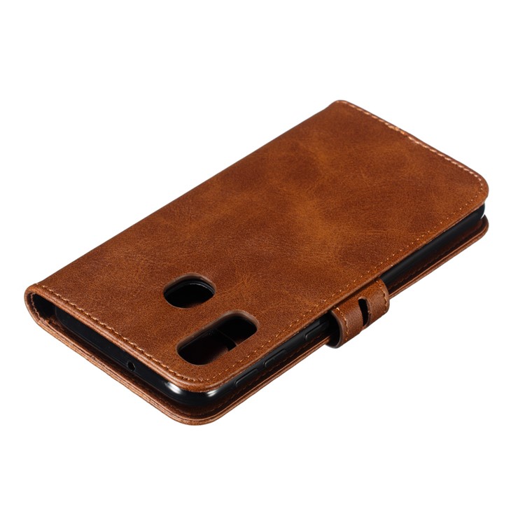 For Samsung Galaxy A40 Imprinted Cat Pattern Leather Wallet Cover Phone Case - Coffee-8