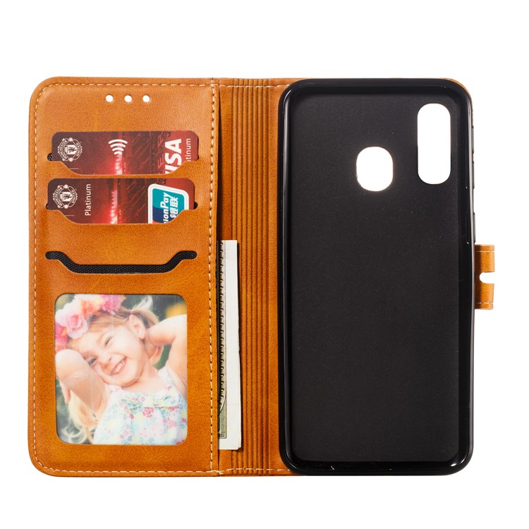 Pour Samsung Galaxy A40 Imprimé Cas De Chat En Cuir Modèle Portefeuille Housse De Téléphone - Marron-4