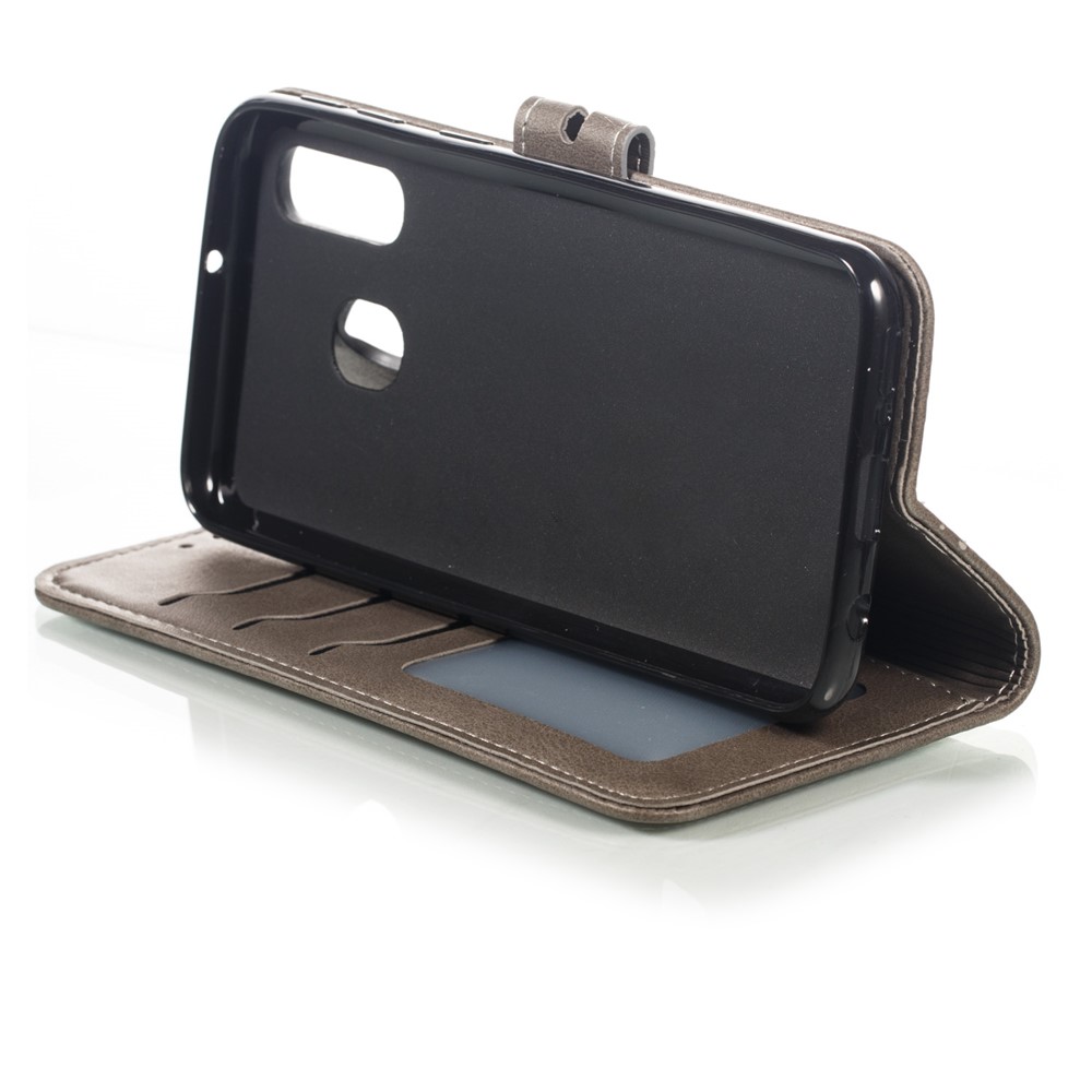For Samsung Galaxy A40 Imprinted Cat Pattern Leather Wallet Cover Phone Case - Grey-6