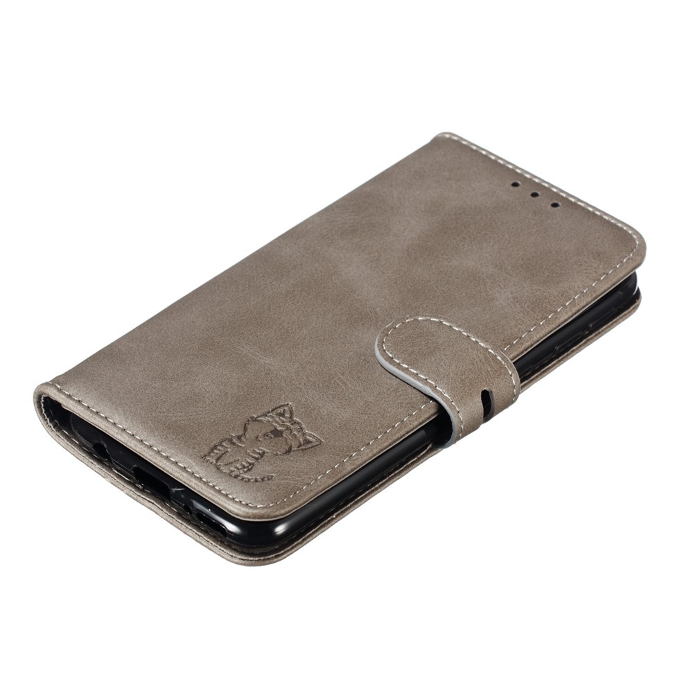 For Samsung Galaxy A40 Imprinted Cat Pattern Leather Wallet Cover Phone Case - Grey-7