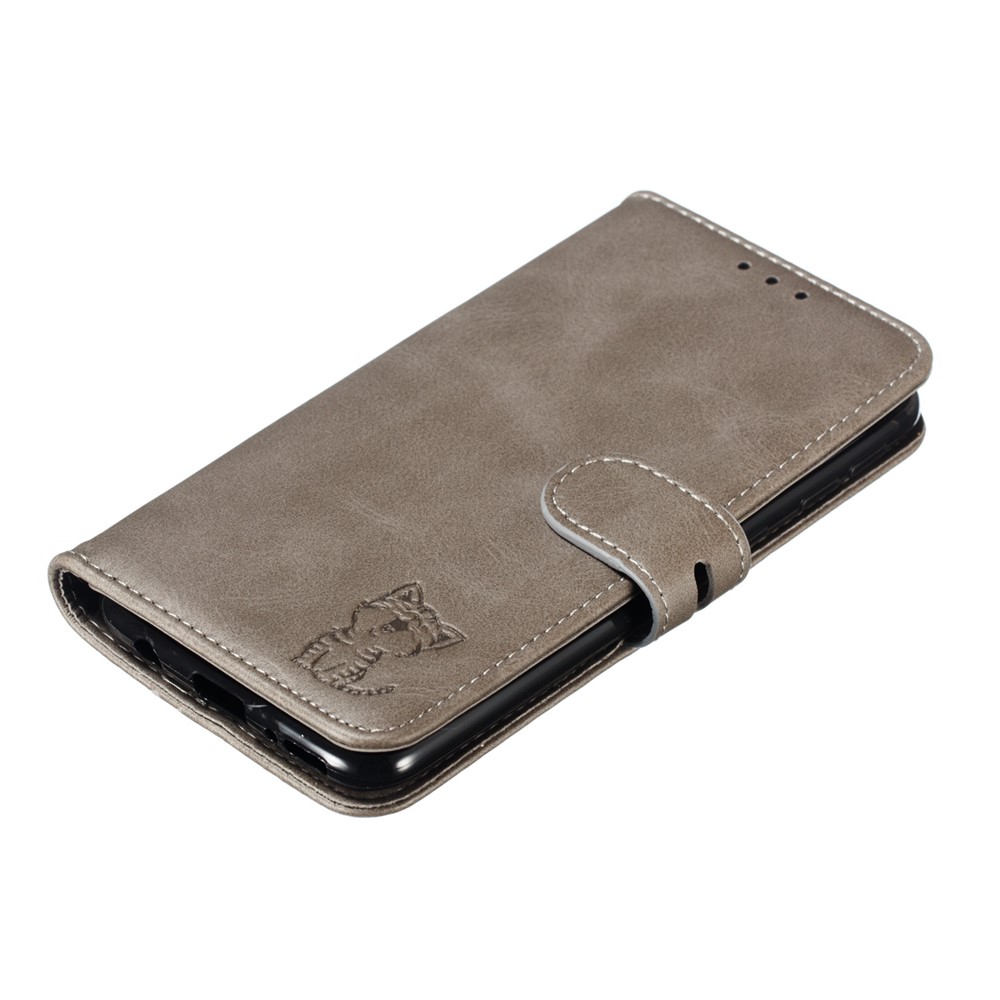 Pour Samsung Galaxy A40 Cat Imprimé Patché à Chat Portefeuille en Cuir Couverture Téléphone - Gris