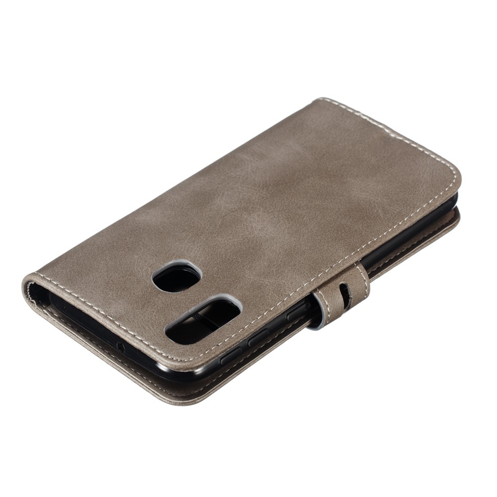 Para Samsung Galaxy A40 Patrón de Gato Impreso Funda de Tapa de la Billetera de Cuero - Gris