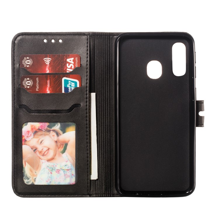 For Samsung Galaxy A40 Imprinted Cat Pattern Leather Wallet Cover Phone Case - Black-4