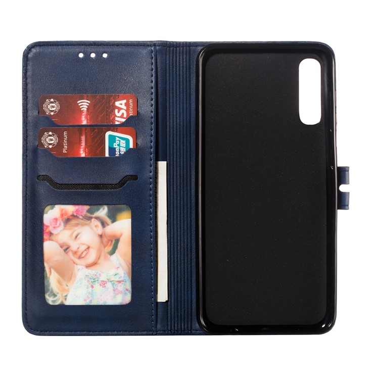 For Samsung Galaxy A50 Imprinted Cat Pattern Leather Wallet Case Cover - Blue-4