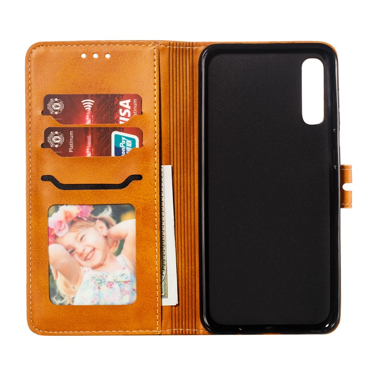 For Samsung Galaxy A50 Imprinted Cat Pattern Leather Wallet Case Cover - Brown-4