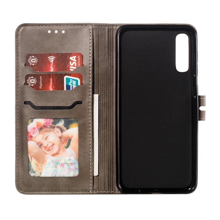 For Samsung Galaxy A50/A50s/A30s Imprinted Cat Pattern Leather Wallet Case Cover - Grey-4