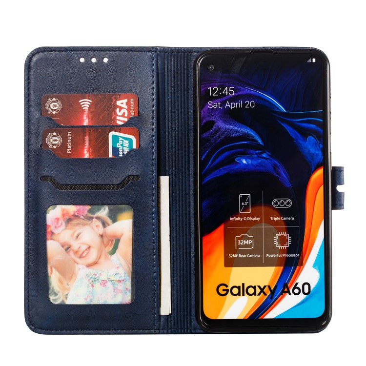 copertura Del Telefono In Pelle Con Motivo Gatto Stampato Per Samsung Galaxy A60 - Blu-4